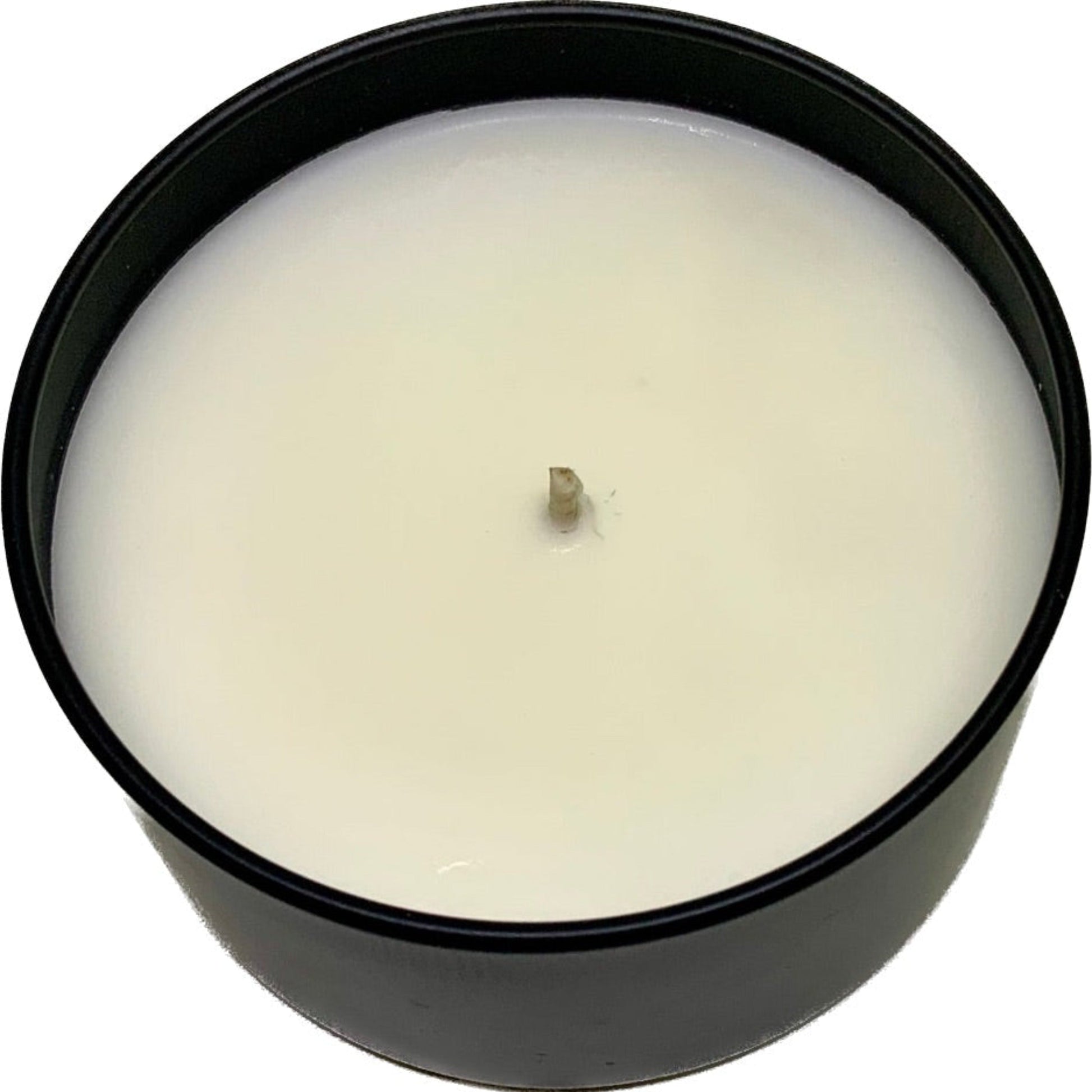 single wick soy candle in black tin