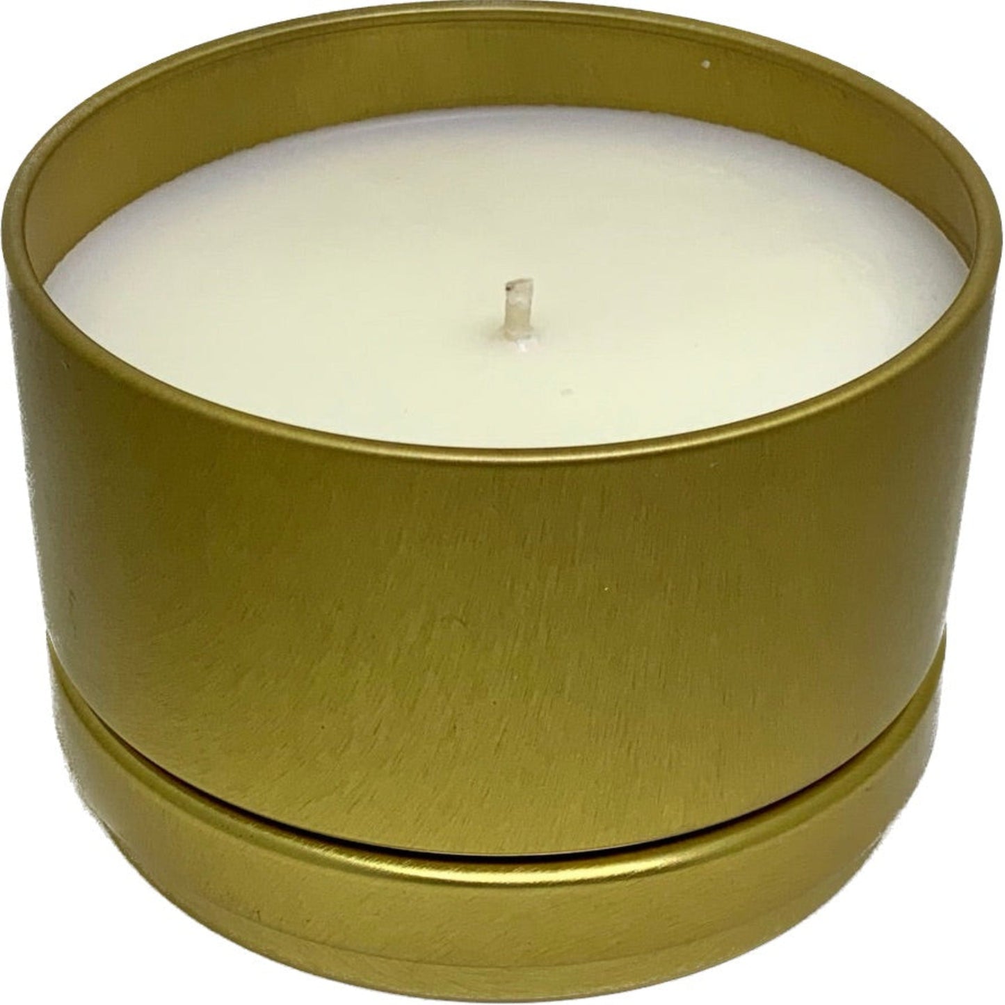single wick soy candle in gold tin